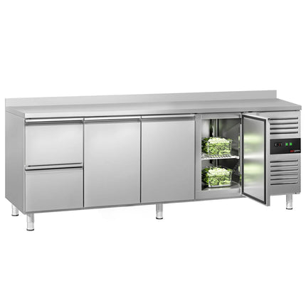 GGM Gastro Commercial Counter Fridge ECO - 2230x700mm - with 3 doors - 2 drawers - with upstand