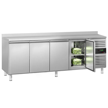 GGM Gastro Commercial Counter Fridge ECO - 2230x700mm - with 4 doors - with upstand - capacity 553 litres - GN 1/1 compatible