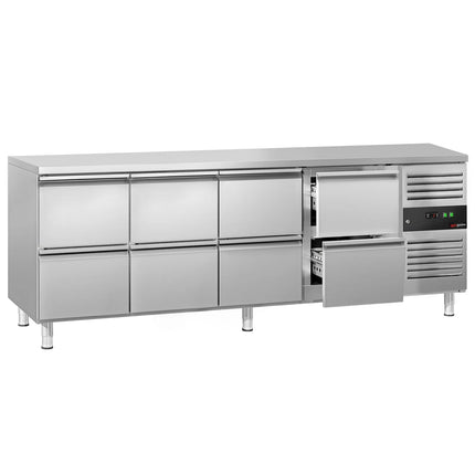 GGM Gastro Commercial Counter Fridge ECO - 2230x700mm - with 8 drawers - capacity 553 litres