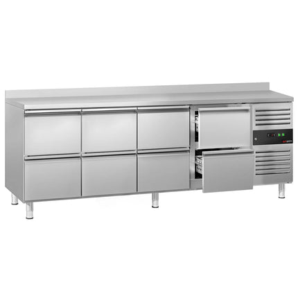 GGM Gastro Commercial Counter Fridge ECO - 2230x700mm - with 8 drawers - with upstand