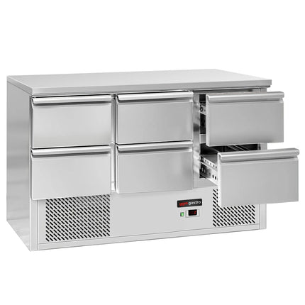 GGM Gastro Commercial Counter Fridge PREMIUM - 1365x700mm - with 6 drawers - black front - capacity 368 litres