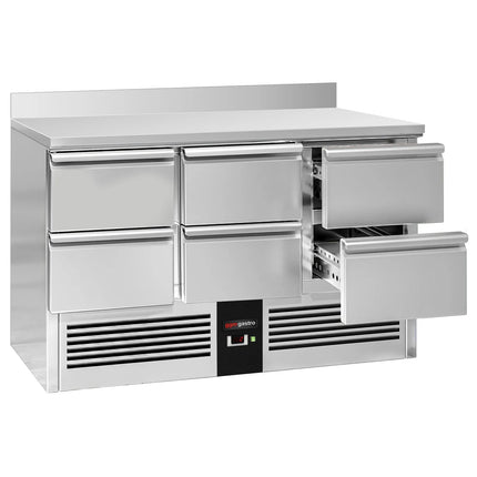 GGM Gastro Commercial Counter Fridge PREMIUM - 1365x700mm - with 6 drawers - with upstand - black front - capacity 368 litres