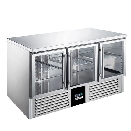 GGM Gastro Commercial Counter Fridge PREMIUM - 1368x700mm - glass doors - with upstand - capacity 368 litres