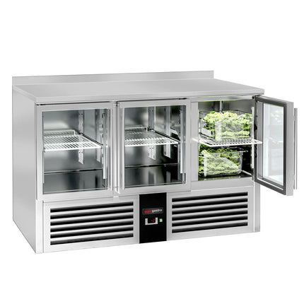 GGM Gastro Commercial Counter Fridge PREMIUM - 1368x700mm - glass doors - with upstand - capacity 368 litres