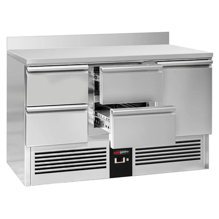GGM Gastro Commercial Counter Fridge PREMIUM - 1368x700mm - with 1 door, 4 drawers - with upstand - capacity 368 litres