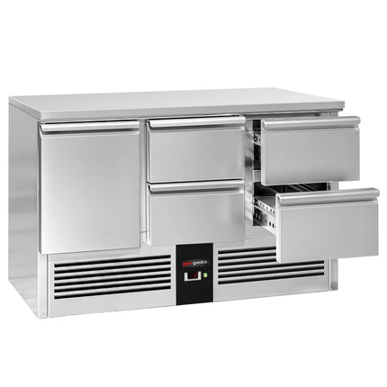 GGM Gastro Commercial Counter Fridge PREMIUM - 1368x700mm - with 1 door - with 4 drawers - capacity 368 litres