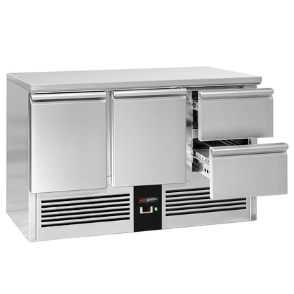 GGM Gastro Commercial Counter Fridge PREMIUM - 1368x700mm - with 2 doors - 2 drawers - capacity 368 litres