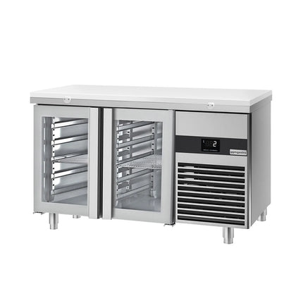 GGM Gastro Commercial Counter Fridge PREMIUM - 1400x700mm - glass doors - incl. cutting board white - capacity 281 litres