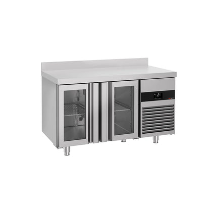 GGM Gastro Commercial Counter Fridge PREMIUM - 1400x700mm - glass doors - with upstand - capacity 281 litres