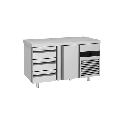 GGM Gastro Commercial Counter Fridge PREMIUM - 1400x700mm - with 1 door - 3 drawers - capacity 281 litres