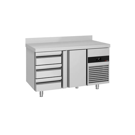 GGM Gastro Commercial Counter Fridge PREMIUM - 1400x700mm - with 1 door - 3 drawers - with upstand - capacity 281 litres