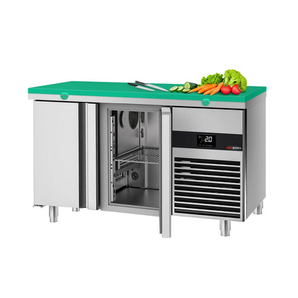 GGM Gastro Commercial Counter Fridge PREMIUM - 1400x700mm - with 2 doors - incl. cutting board green - capacity 281 litres