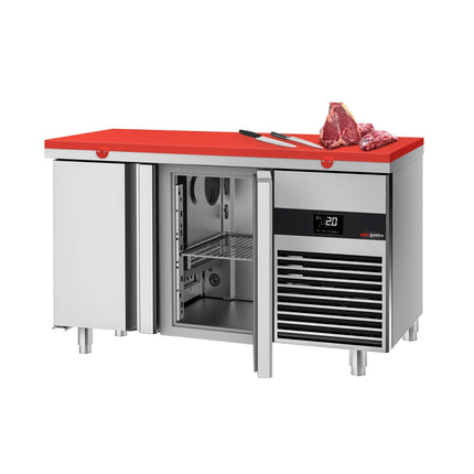 GGM Gastro Commercial Counter Fridge PREMIUM - 1400x700mm - with 2 doors - incl. cutting board red - capacity 281 litres