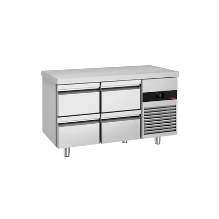 GGM Gastro Commercial Counter Fridge PREMIUM - 1400x700mm - with 4 drawers - capacity 281 litres