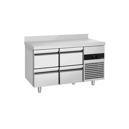 GGM Gastro Commercial Counter Fridge PREMIUM - 1400x700mm - with 4 drawers - with upstand - capacity 281 litres