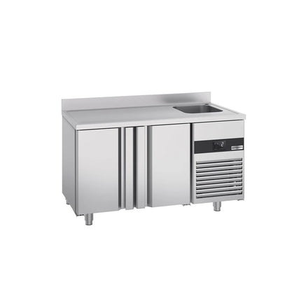 GGM Gastro Commercial Counter Fridge PREMIUM - 1430x700mm - with 2 doors - sink right - with upstand - capacity 270 litres