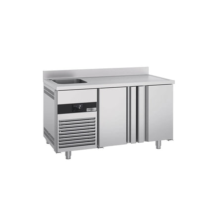 GGM Gastro Commercial Counter Fridge PREMIUM - 1430x720mm - with 2 doors - with sink left - with upstand - capacity 270 litres
