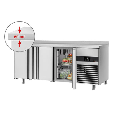 GGM Gastro Commercial Counter Fridge PREMIUM - 1865x600mm - with 3 doors - capacity 385 litres - soft-closing system - digital thermostat