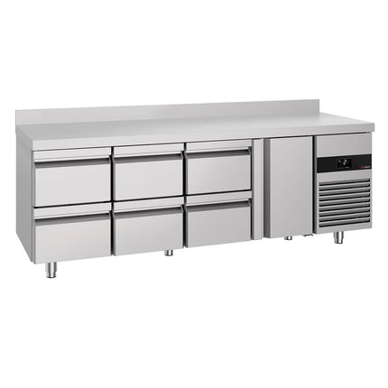 GGM Gastro Commercial Counter Fridge PREMIUM - 2330x700mm - with 1 door - 6 drawers - with upstand - capacity 632 litres
