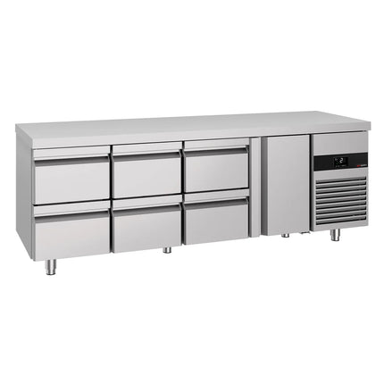 GGM Gastro Commercial Counter Fridge PREMIUM - 2330x700mm - with 1 door - 6 drawers - capacity 632 litres