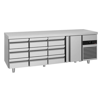 GGM Gastro Commercial Counter Fridge PREMIUM - 2330x700mm - with 1 door - 9 drawers - capacity 632 litres