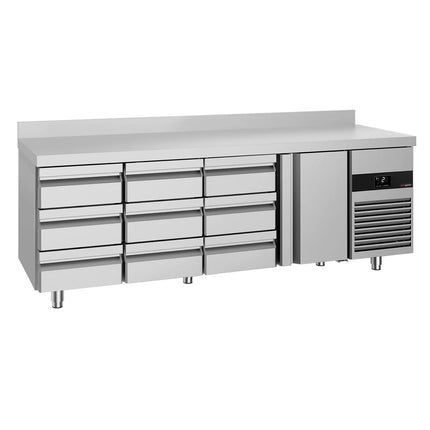 GGM Gastro Commercial Counter Fridge PREMIUM - 2330x700mm - with 1 door - 9 drawers - with upstand - capacity 632 litres