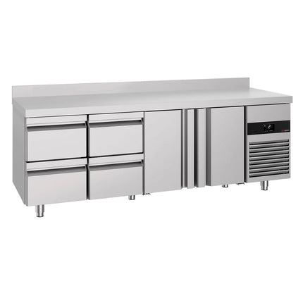GGM Gastro Commercial Counter Fridge PREMIUM - 2330x700mm - with 2 doors - 4 drawers - with upstand - capacity 632 litres