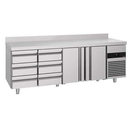 GGM Gastro Commercial Counter Fridge PREMIUM - 2330x700mm - with 2 doors - 6 drawers - with upstand