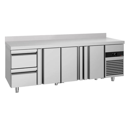 GGM Gastro Commercial Counter Fridge PREMIUM - 2330x700mm - with 3 doors - 2 drawers - with upstand - capacity 632 litres