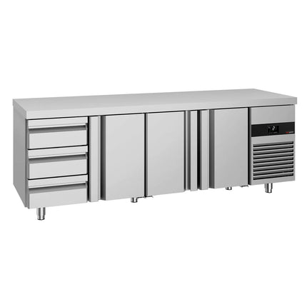 GGM Gastro Commercial Counter Fridge PREMIUM - 2330x700mm - with 3 doors - 3 drawers - capacity 632 litres