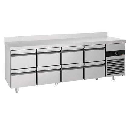 GGM Gastro Commercial Counter Fridge PREMIUM - 2330x700mm - with 8 drawers - with upstand - capacity 632 litres