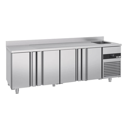 GGM Gastro Commercial Counter Fridge PREMIUM - 2360x700mm - with 4 doors - with sink right - with upstand - capacity 540 litres