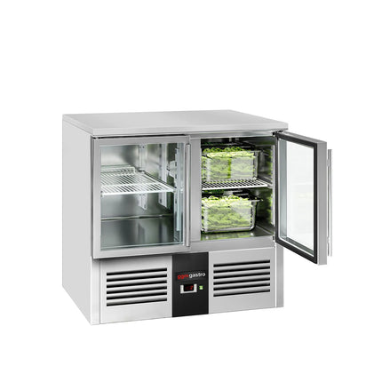 GGM Gastro Commercial Counter Fridge PREMIUM - 900x700mm - glass doors - with 2 doors - granite worktop