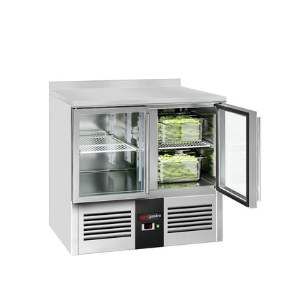 GGM Gastro Commercial Counter Fridge PREMIUM - 900x700mm - with upstand - glass doors - capacity 240 litres