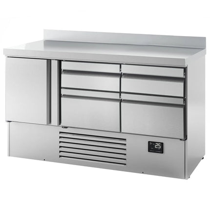 GGM Gastro Commercial Counter Fridge PREMIUM PLUS - 1460x700mm - with 1 door - 4 drawers - with upstand - capacity 355 litres
