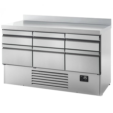 GGM Gastro Commercial Counter Fridge PREMIUM PLUS - 1460x700mm - with 6 drawers - with upstand - capacity 355 litres