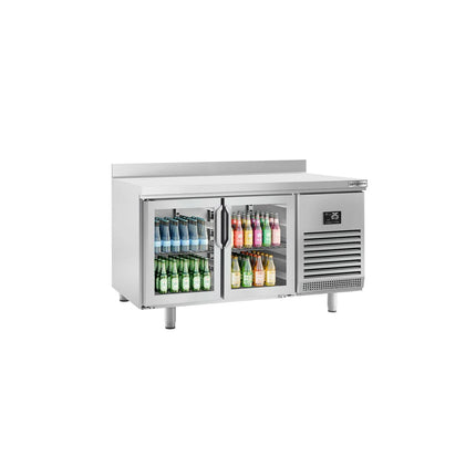 GGM Gastro Commercial Counter Fridge PREMIUM PLUS - 1468x600mm - glass doors - with upstand - capacity 250 litres - double glazing