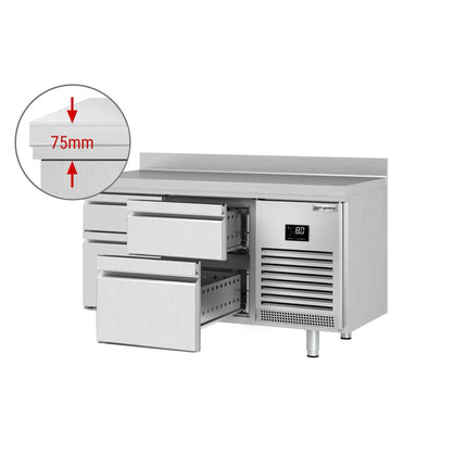GGM Gastro Commercial Counter Fridge PREMIUM PLUS - 1468x600mm - with 4 drawers - with upstand - capacity 250 litres