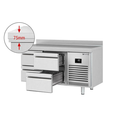 GGM Gastro Commercial Counter Fridge PREMIUM PLUS - 1468x600mm - with 4 drawers - with upstand - capacity 250 litres