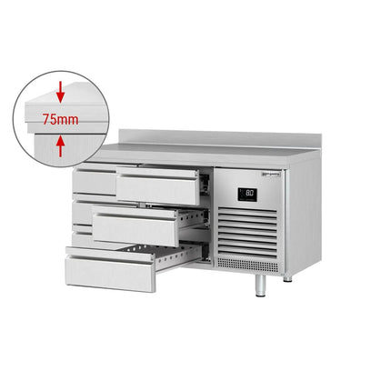 GGM Gastro Commercial Counter Fridge PREMIUM PLUS - 1468x600mm - with 6 drawers - with upstand - capacity 510 litres