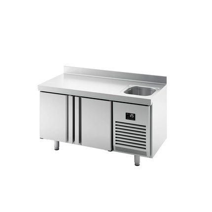 GGM Gastro Commercial Counter Fridge PREMIUM PLUS - 1468x700mm - with sink - with 2 doors - with upstand - capacity 305 litres