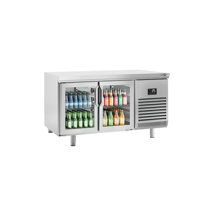 GGM Gastro Commercial Counter Fridge PREMIUM PLUS - 1618x800mm - glass doors - double glazing - capacity 420 litres