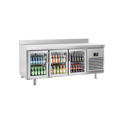 GGM Gastro Commercial Counter Fridge PREMIUM PLUS - 1960x600mm - glass doors - with upstand - capacity 385 litres - with 3 doors