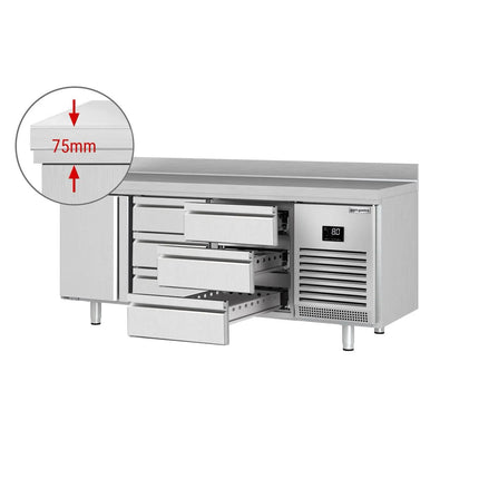 GGM Gastro Commercial Counter Fridge PREMIUM PLUS - 1960x600mm - with 1 door - 6 drawers - with upstand - capacity 385 litres