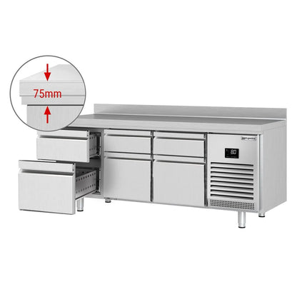 GGM Gastro Commercial Counter Fridge PREMIUM PLUS - 1960x600mm - with 6 drawers - with upstand - capacity 385 litres
