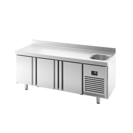 GGM Gastro Commercial Counter Fridge PREMIUM PLUS - 1960x600mm - with sink - with 3 doors - with upstand - capacity 385 litres