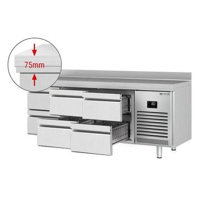 GGM Gastro Commercial Counter Fridge PREMIUM PLUS - 1960x700mm - with 6 drawers (1/2 GN) - with upstand - capacity 465 litres