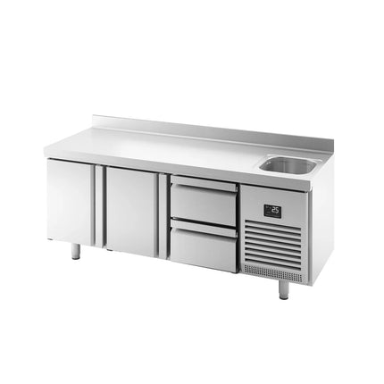 GGM Gastro Commercial Counter Fridge PREMIUM PLUS - 1960x700mm - with sink - with 2 doors - with 2 drawers (1/2) - with upstand