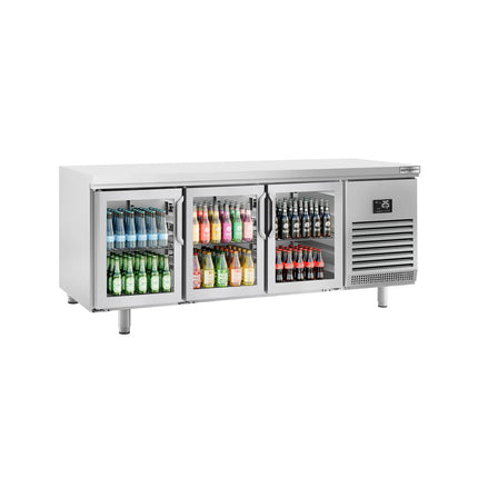 GGM Gastro Commercial Counter Fridge PREMIUM PLUS - 2185x800mm - glass doors - with 3 doors - capacity 635 litres