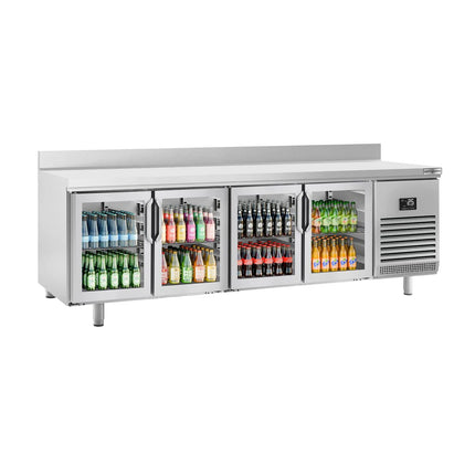 GGM Gastro Commercial Counter Fridge PREMIUM PLUS - 2452x600mm - glass doors - with upstand - with 4 doors - capacity 525 litres